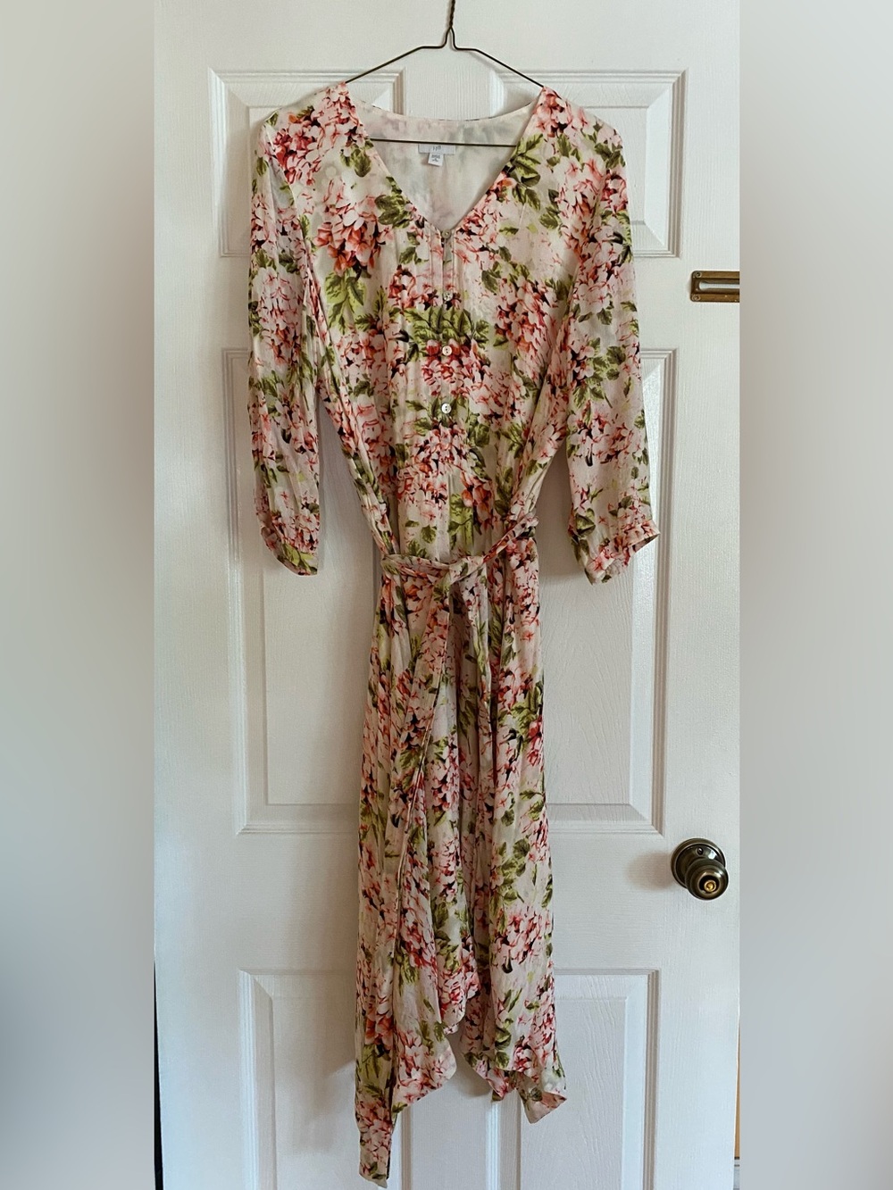 J. Jill Floral V-Neck Button Maxi Dress in Pink & Green